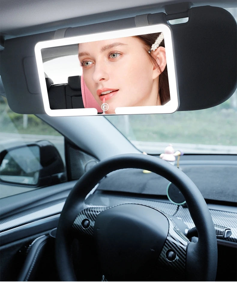 Car LED Sun Visor Mirror - Rechargeable Fill Light