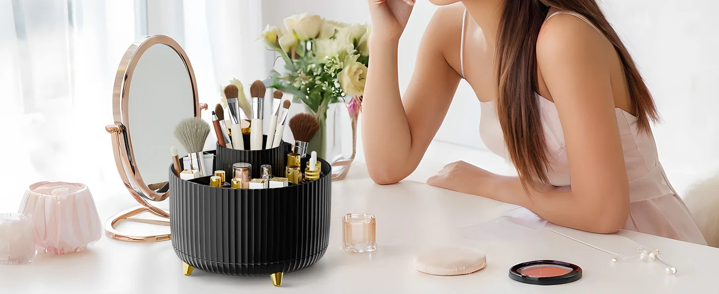 Organizer Porta Pennelli per Trucco 360° – 5 Scomparti Girevoli