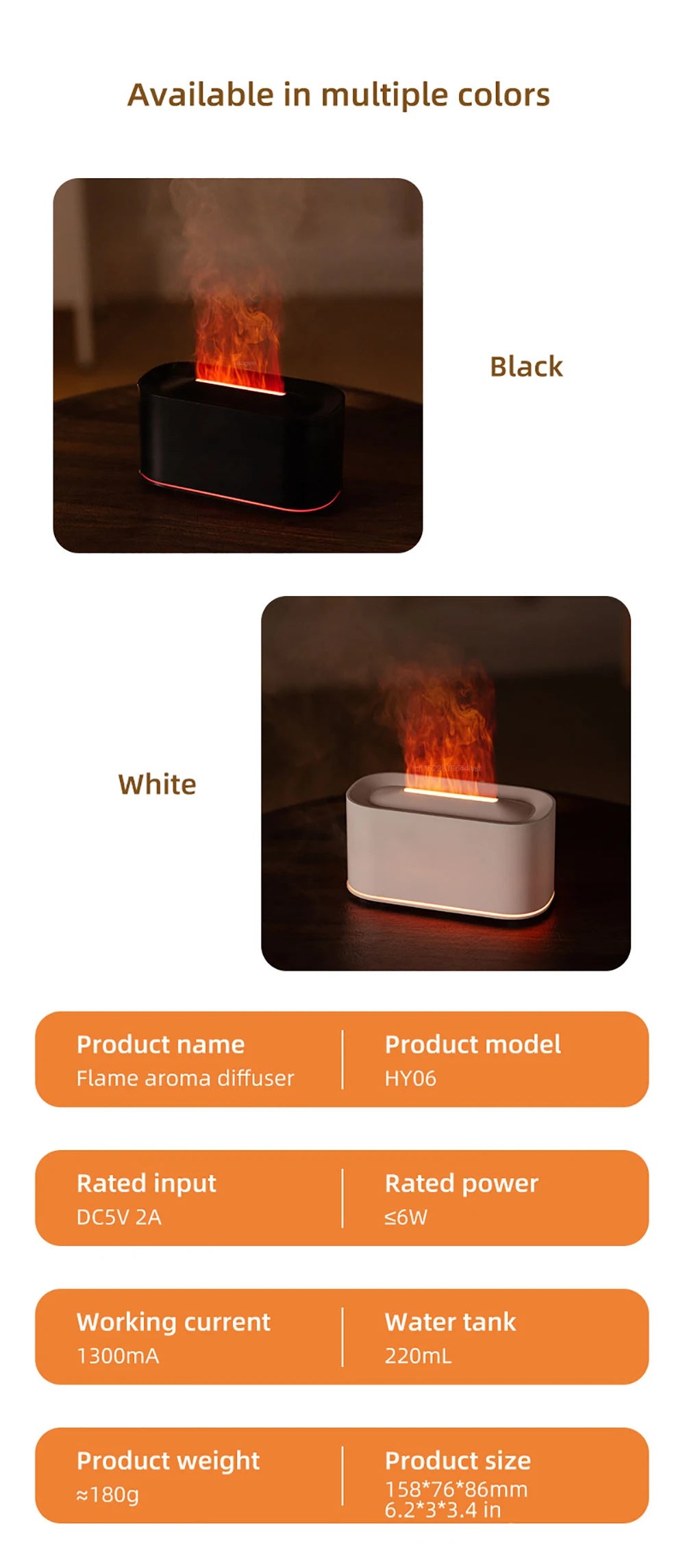 Umidificatore Aromi a Fiamma USB – Diffusore con Luce Notturna
