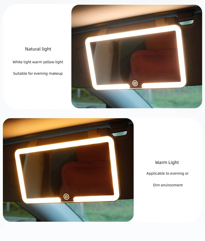 Car LED Sun Visor Mirror - Rechargeable Fill Light