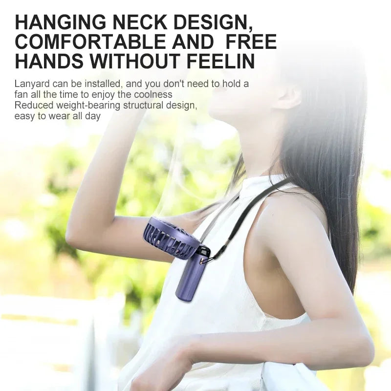 Handheld Portable Fan Wearable Personal Neck Fan 5-Speed USB Rechargeable Fan with Phone Holder and Display Screen 1800mAh