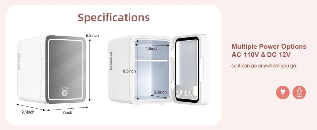 Mini Frigo Beauty con Specchio LED – 4 Litri per Skincare e Trucco