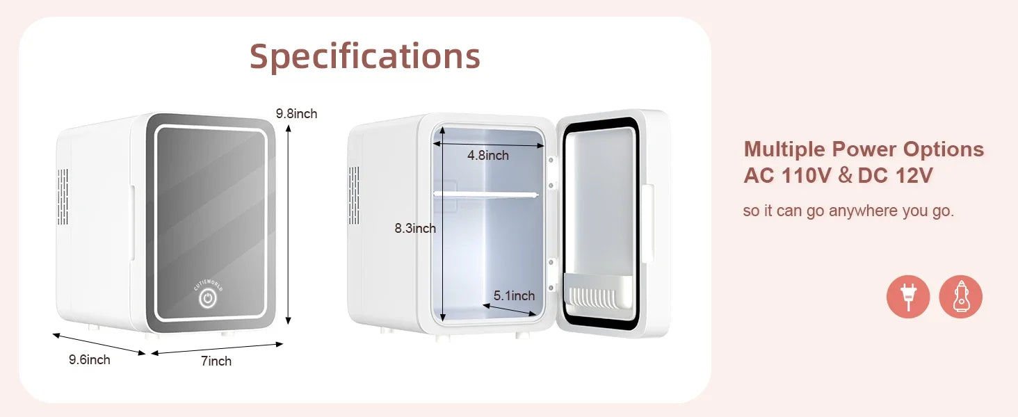 Mini Frigo Beauty con Specchio LED – 4 Litri per Skincare e Trucco