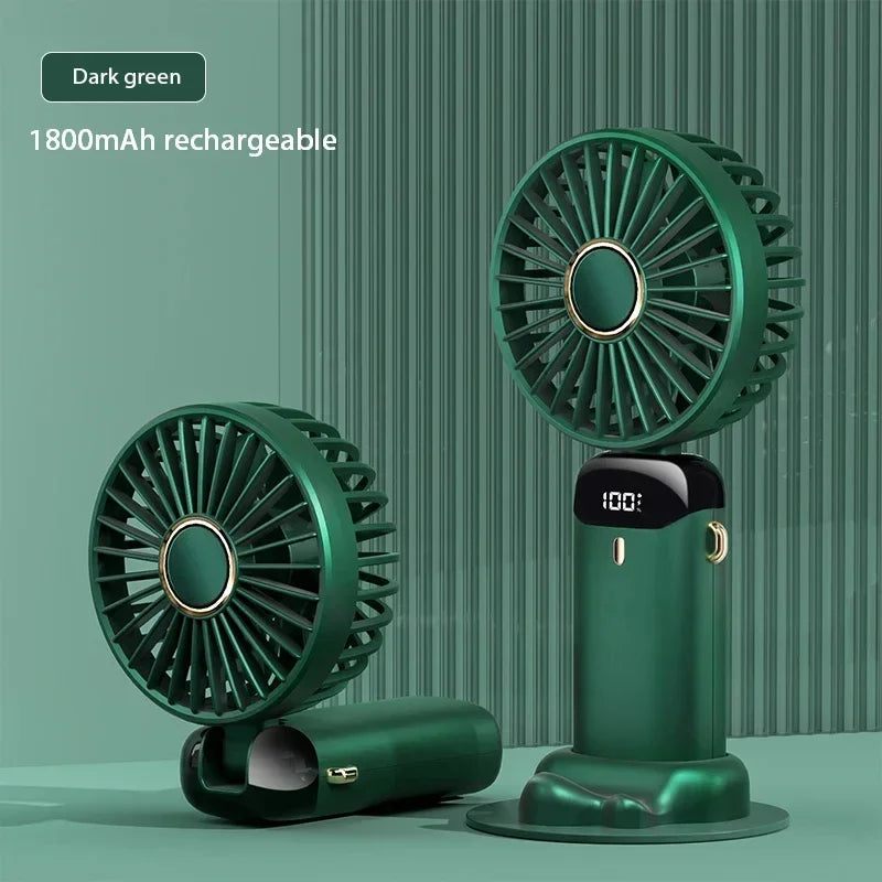Handheld Portable Fan Wearable Personal Neck Fan 5-Speed USB Rechargeable Fan with Phone Holder and Display Screen 1800mAh