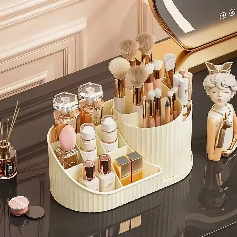 Organizer per Trucco Girevole 360° con Portaspazzole – Contenitore Cosmetico Rotante