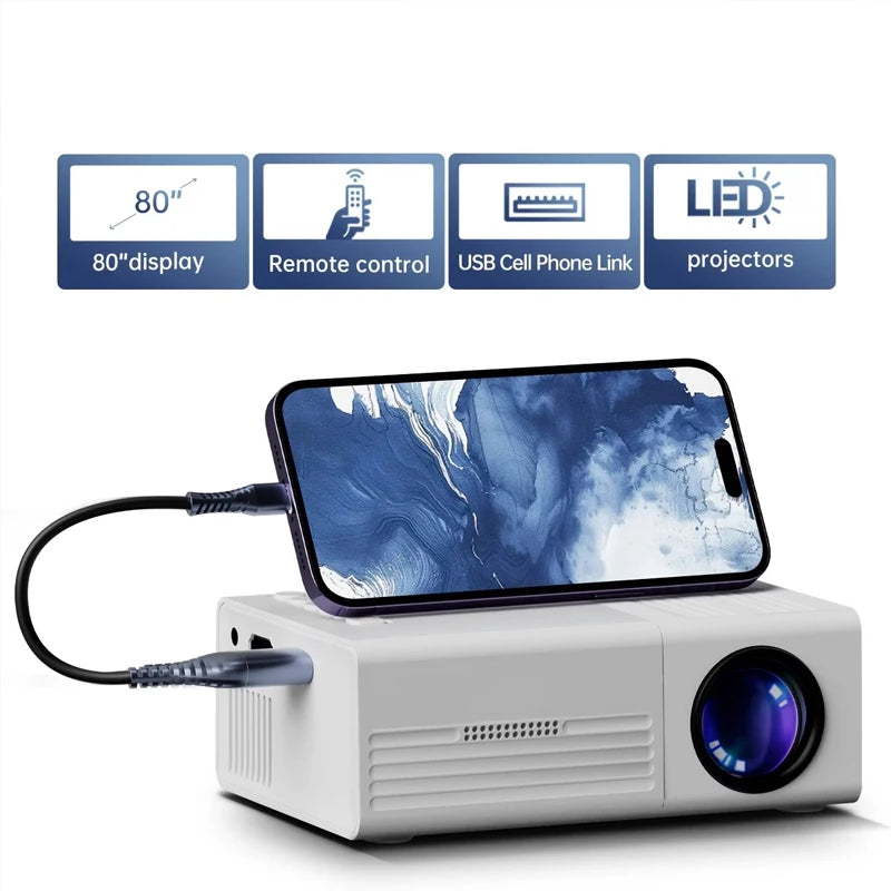 Mini Home Theater Projector 2026, Portable Video Projector, Supports Smartphone Projection, Suitable for TV Stick/USB/Laptop