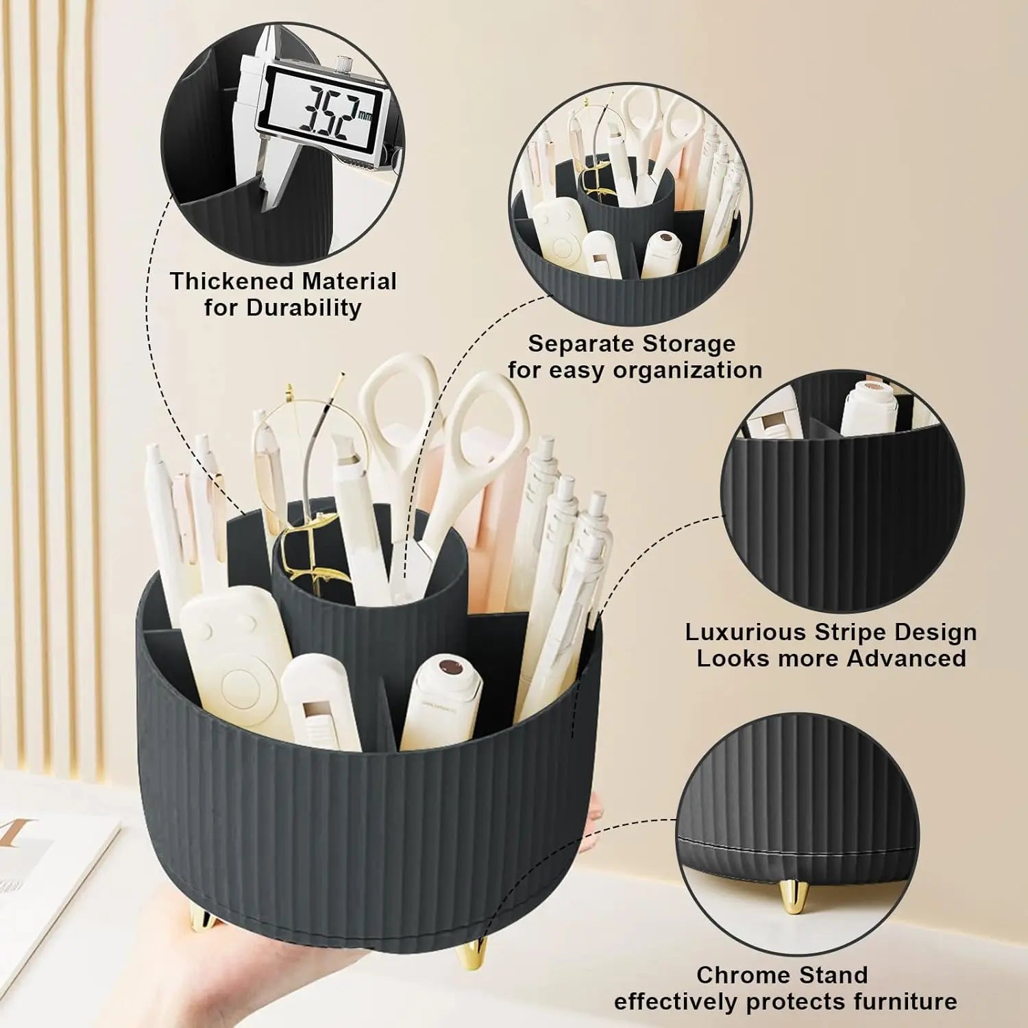 Organizer Porta Pennelli per Trucco 360° – 5 Scomparti Girevoli