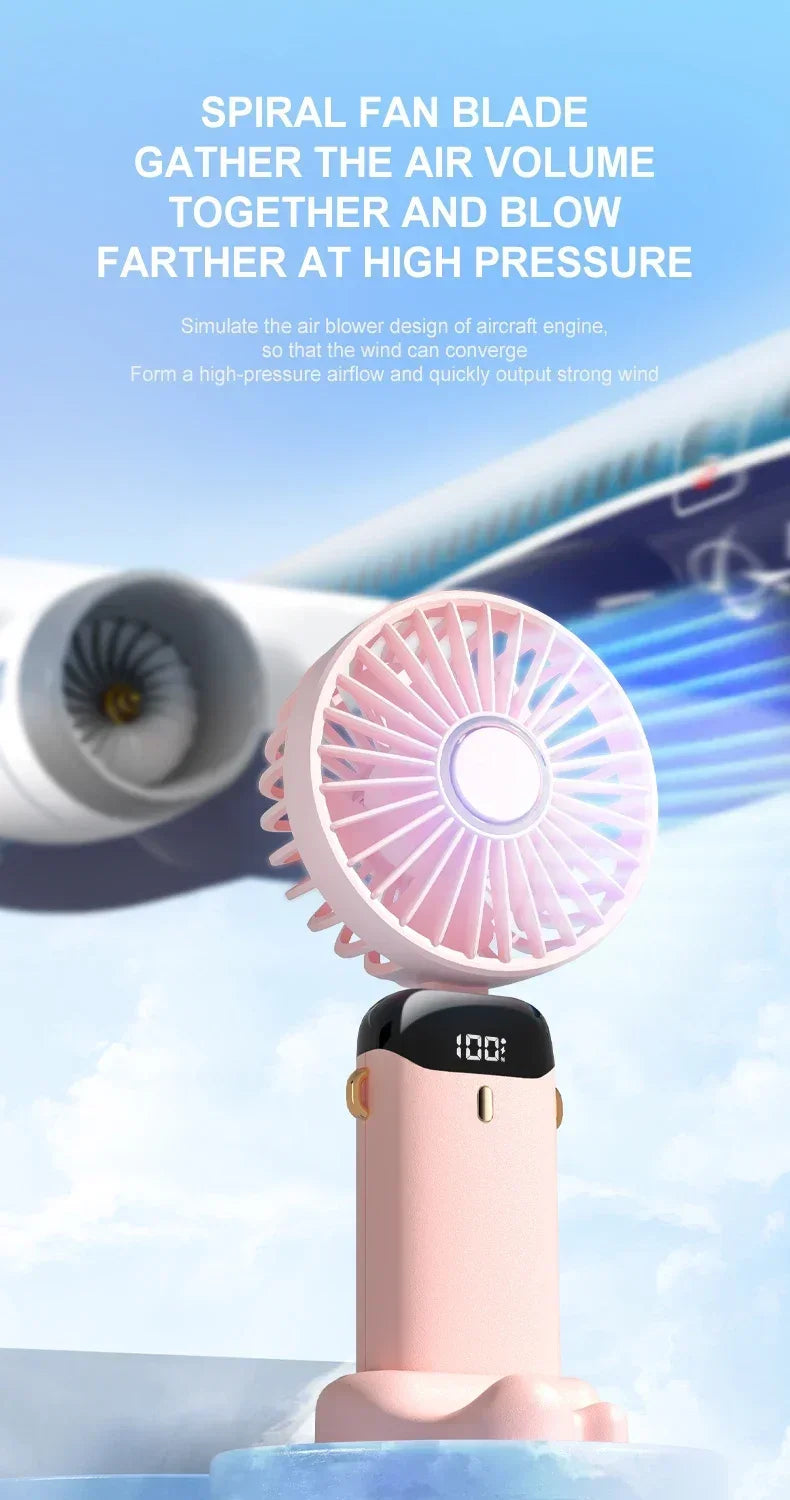 Handheld Portable Fan Wearable Personal Neck Fan 5-Speed USB Rechargeable Fan with Phone Holder and Display Screen 1800mAh