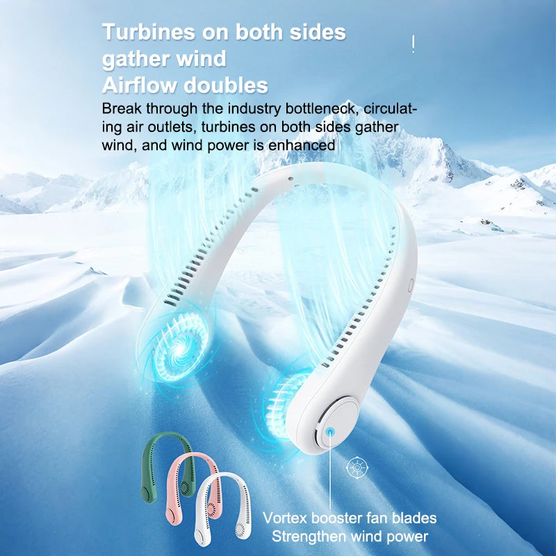 Portable neck fan 3 speed modes Adjustable extendable neck fan Blowing air for hands-free cooling 4000mAh rechargeable