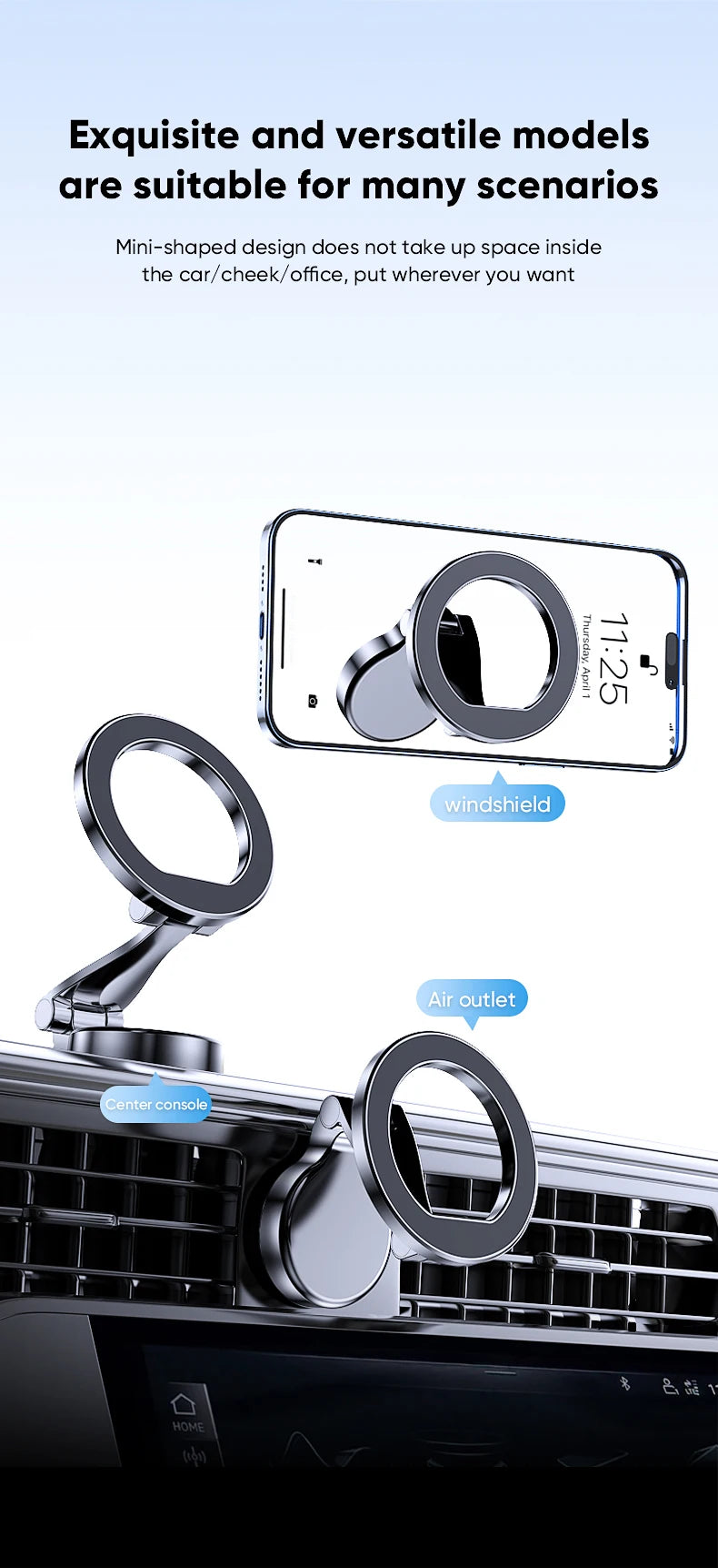 MagSafe Magnetic Car Mount – With Ring or Suction Cup