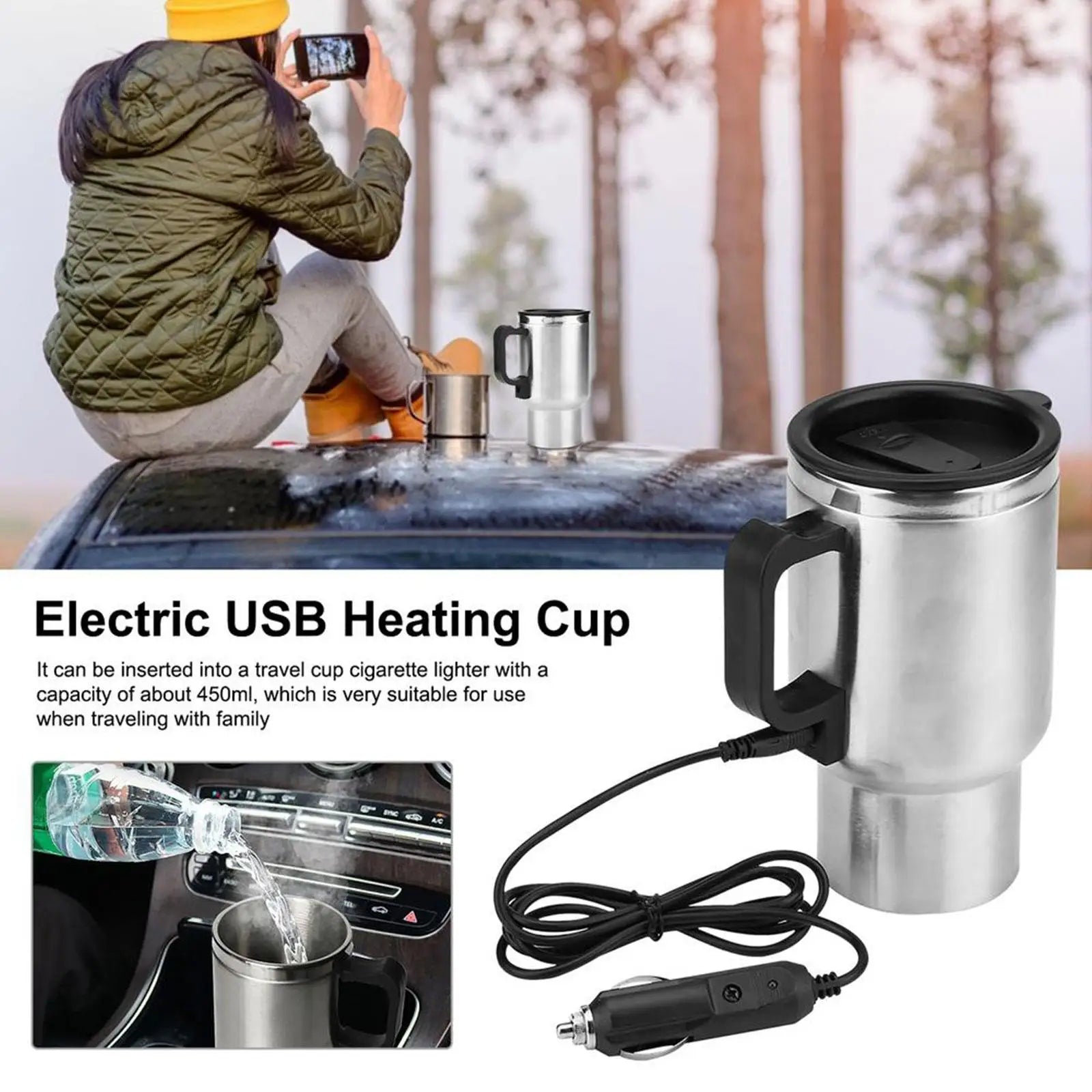 500ML 12V Auto Tazza di Riscaldamento Elettrico USB Tazza Riscaldante Bottiglia di Acqua Tazza Riscaldatore Tazza da Viaggio con Riscaldatore USB Gadget per Auto