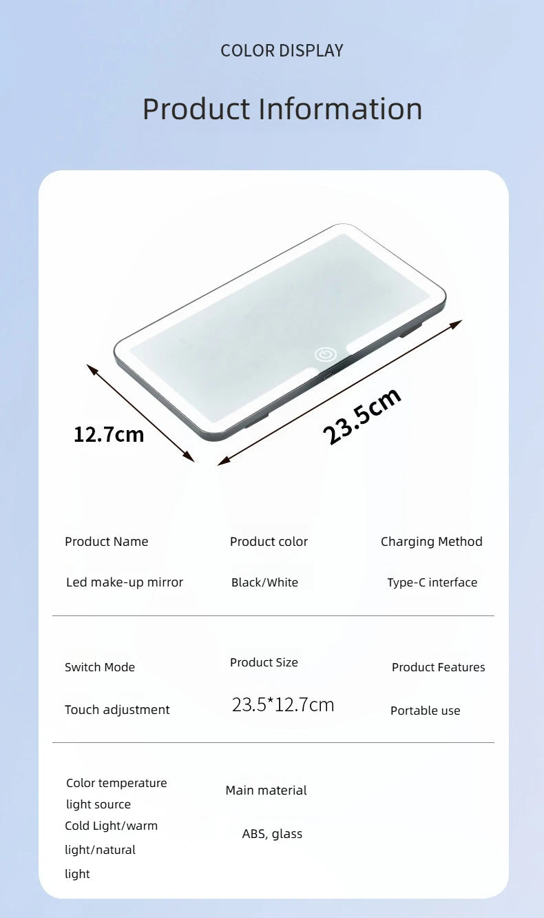 Car LED Sun Visor Mirror - Rechargeable Fill Light