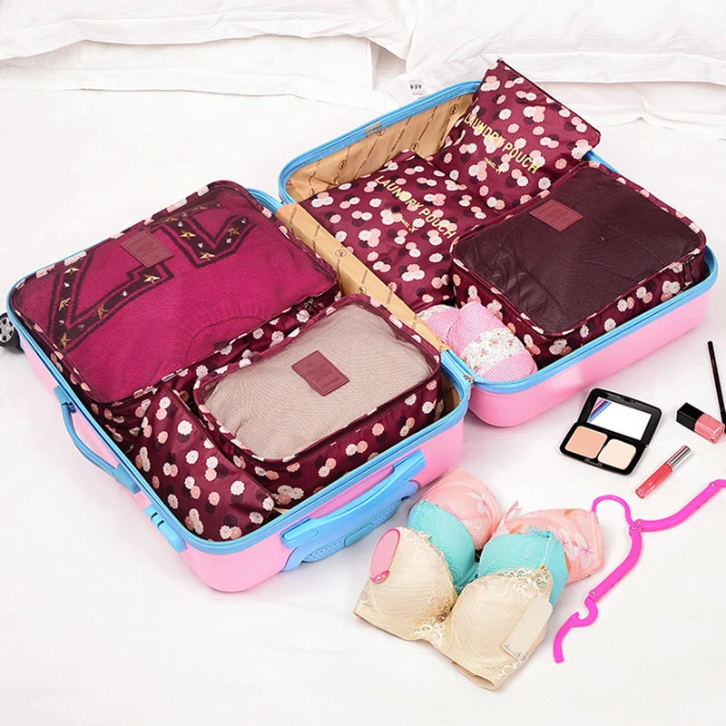 Set di 6 organizer da viaggio, borsa portaoggetti per valigia, vestiti portatili, biancheria intima, scarpe, cubi per viaggi, borse per il trucco, organizzatori di bagagli