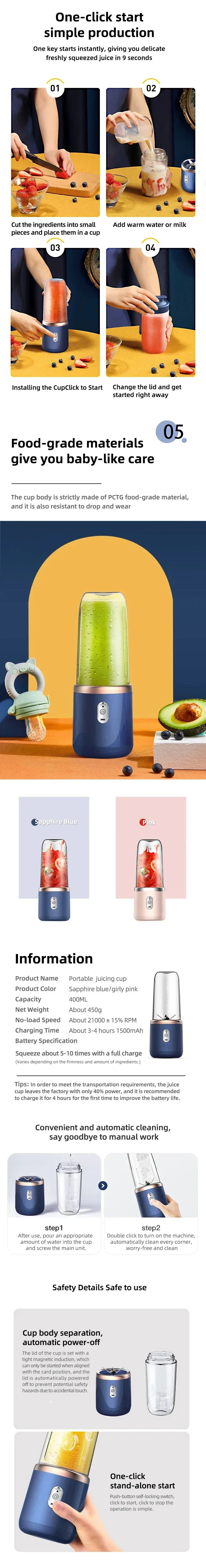 Portable USB Blender - Mini Mixer for Shakes and Smoothies