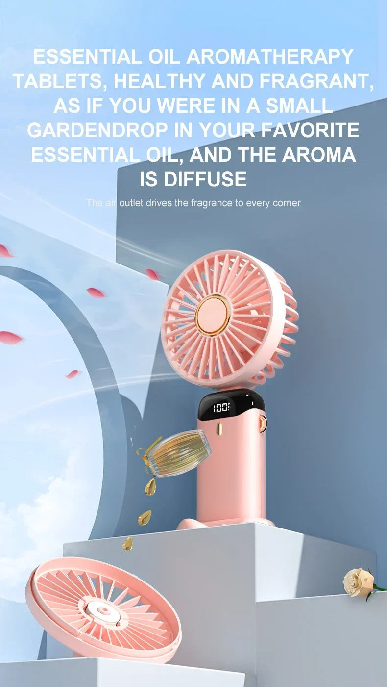 Handheld Portable Fan Wearable Personal Neck Fan 5-Speed USB Rechargeable Fan with Phone Holder and Display Screen 1800mAh