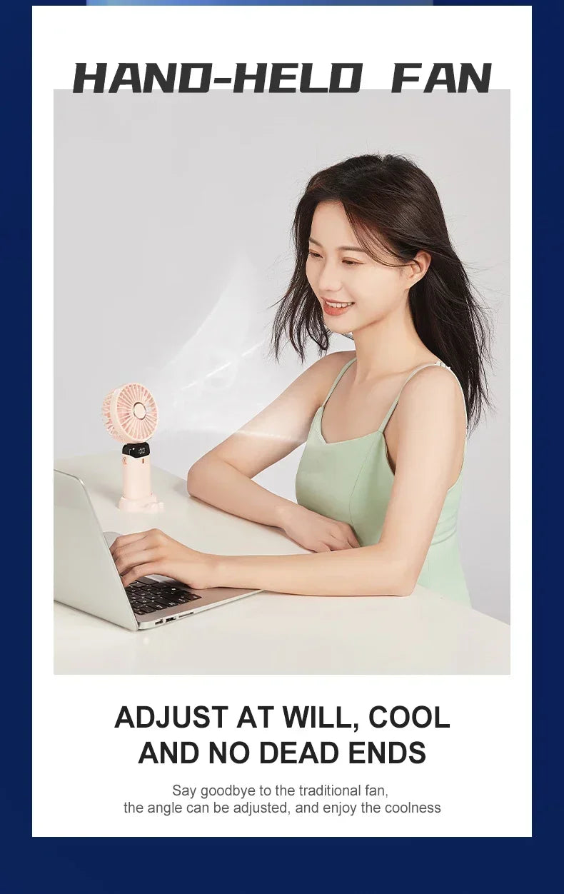 Handheld Portable Fan Wearable Personal Neck Fan 5-Speed USB Rechargeable Fan with Phone Holder and Display Screen 1800mAh