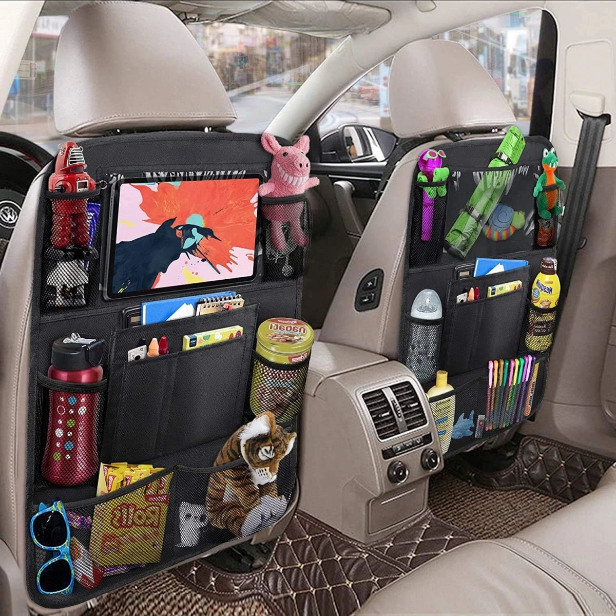 Organizer per schienale seggiolino auto, 10 tasche portaoggetti con protezione per supporto tablet touch screen per bambini, accessori per auto