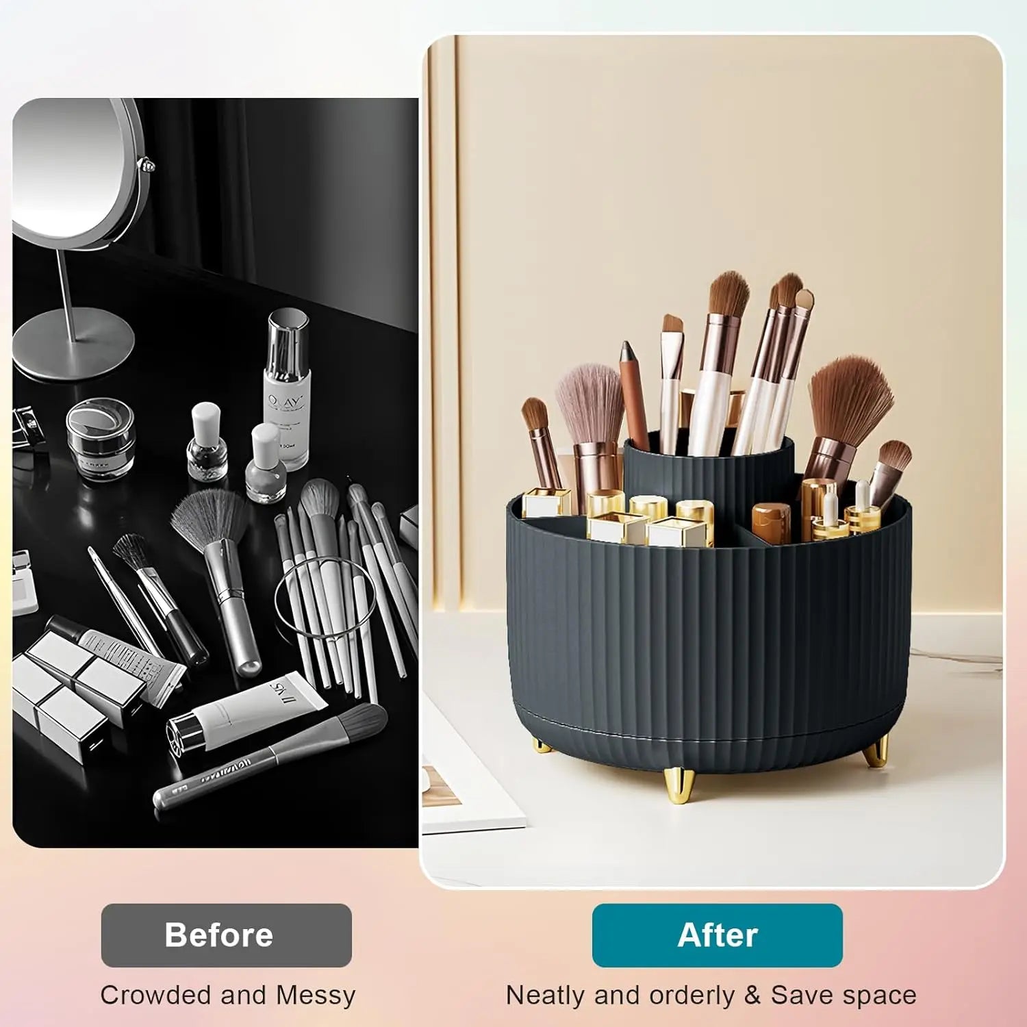 Organizer Porta Pennelli per Trucco 360° – 5 Scomparti Girevoli