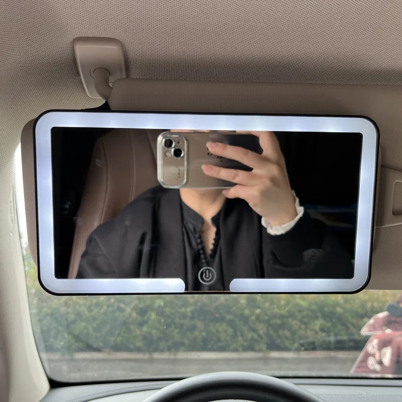 Car LED Sun Visor Mirror - Rechargeable Fill Light
