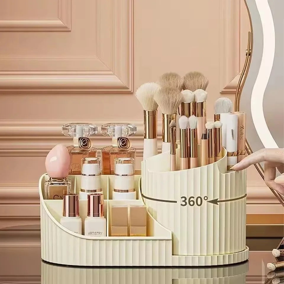 Organizer per Trucco Girevole 360° con Portaspazzole – Contenitore Cosmetico Rotante