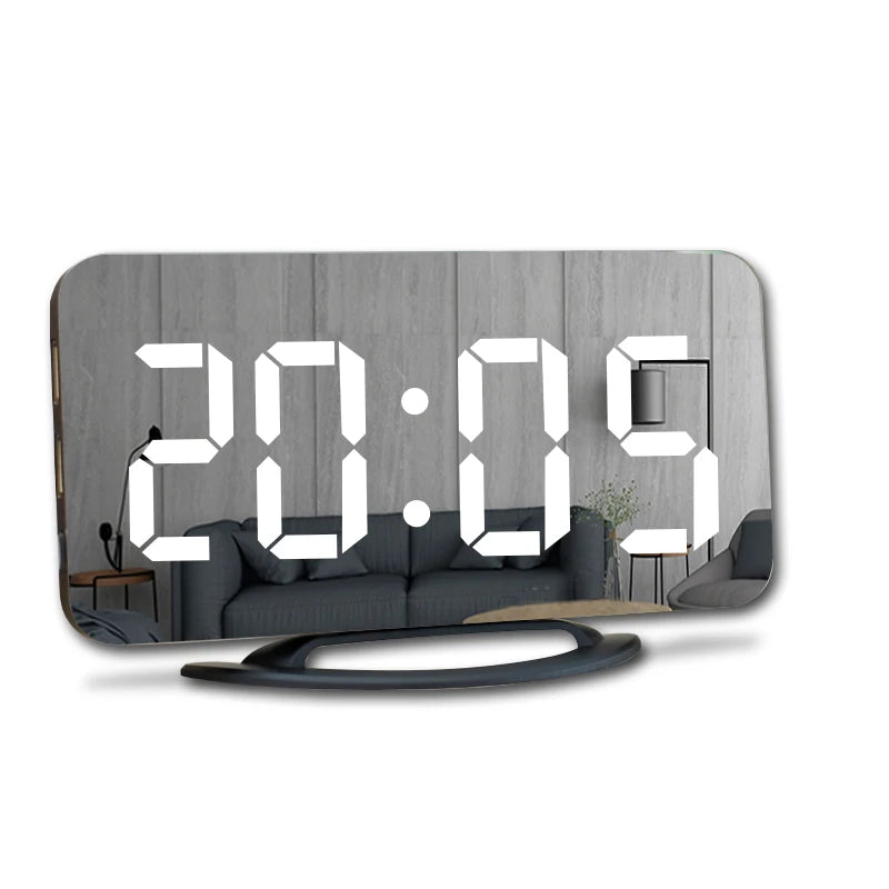 Niditon Sveglia digitale, orologio elettronico a LED, da tavolo/parete per camera da letto, soggiorno, ufficio, grande superficie a specchio con display