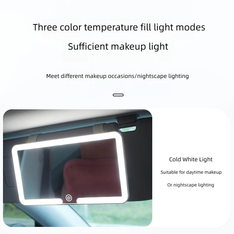 Car LED Sun Visor Mirror - Rechargeable Fill Light