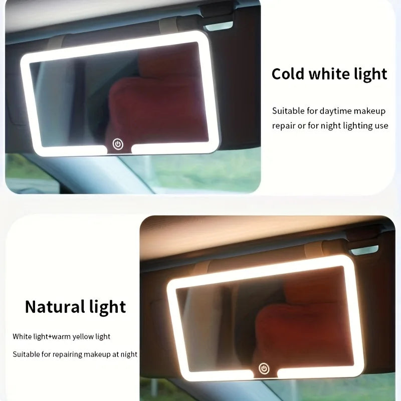 Car LED Sun Visor Mirror - Rechargeable Fill Light